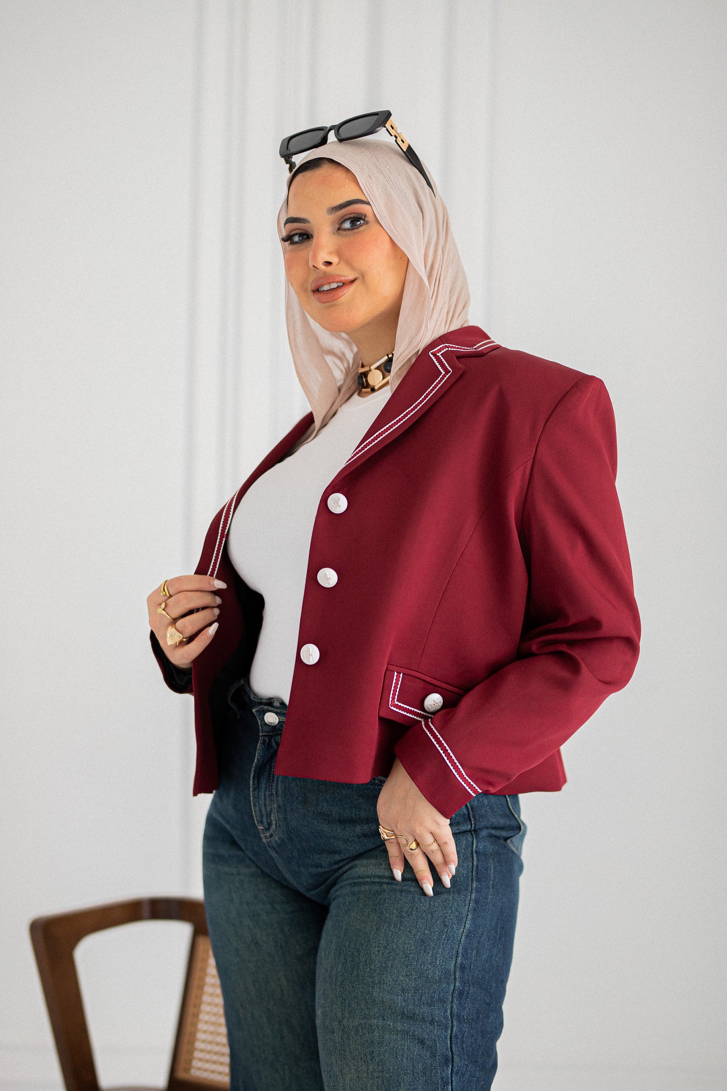 burgundy statement blazer
