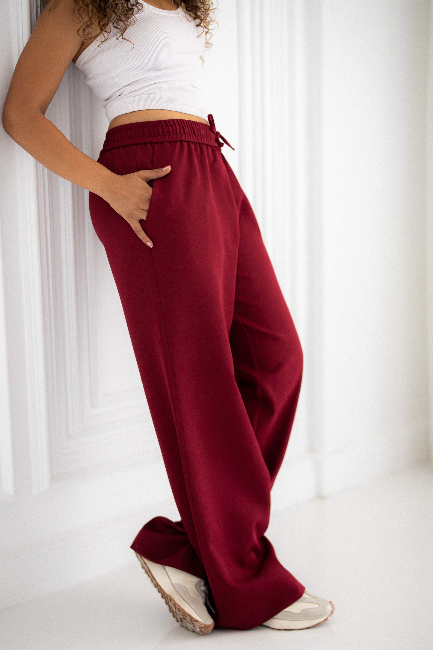 maroon wide leg pants