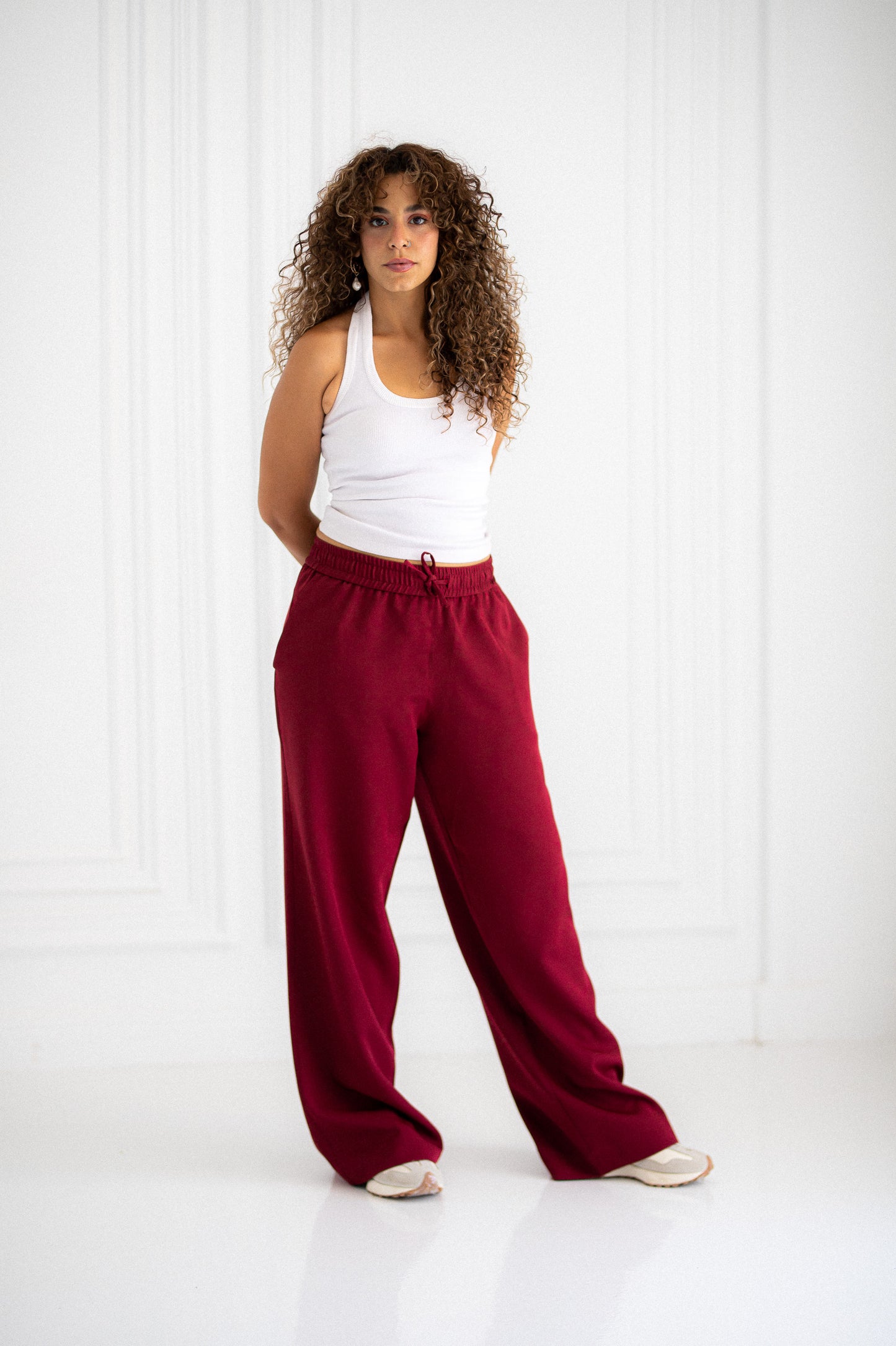 maroon wide leg pants