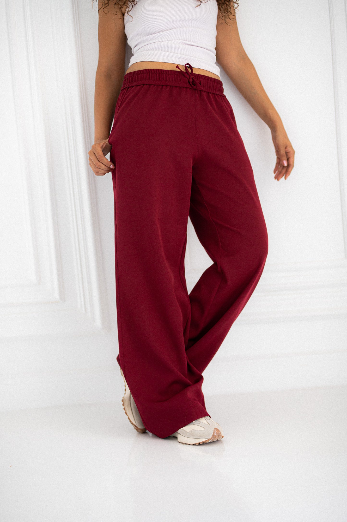 maroon wide leg pants
