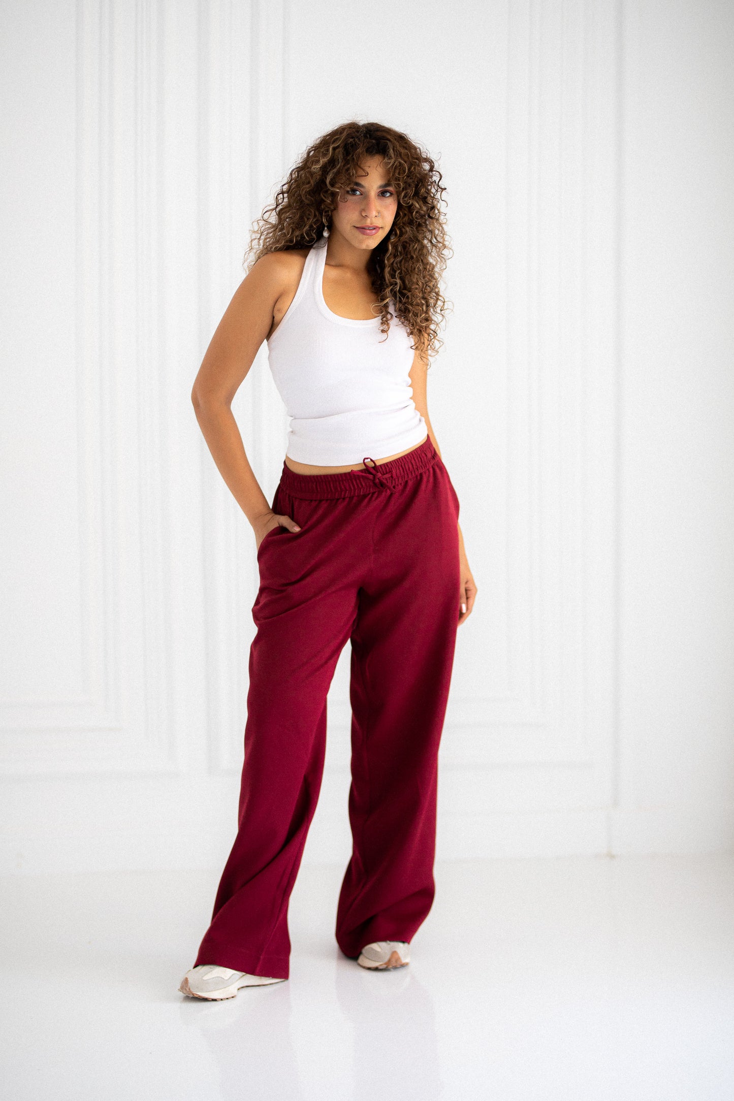 maroon wide leg pants