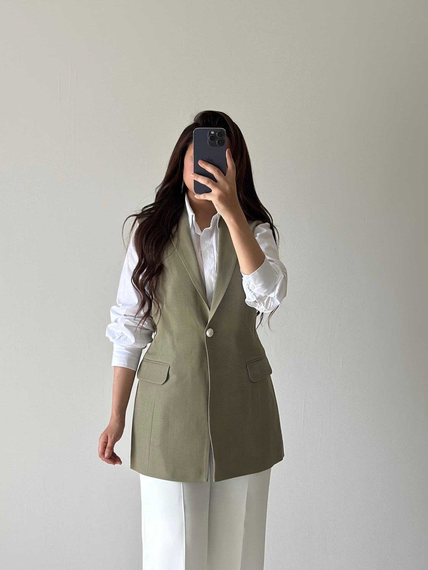 olive green long vest