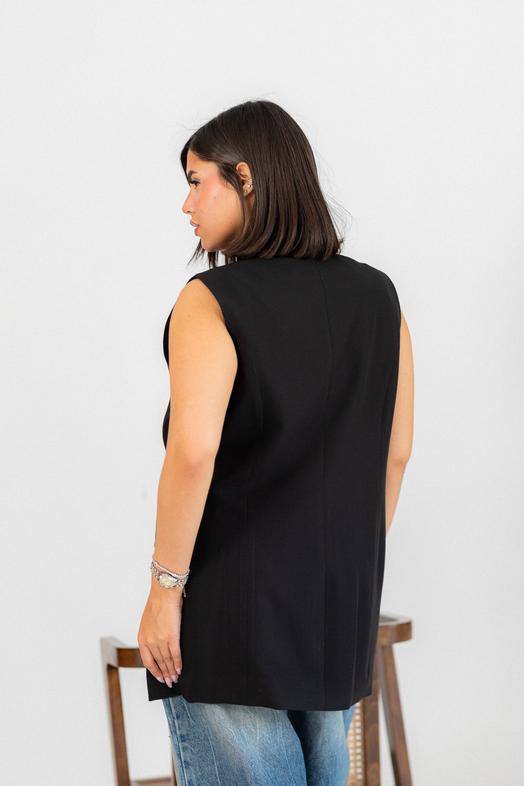 black longline vest