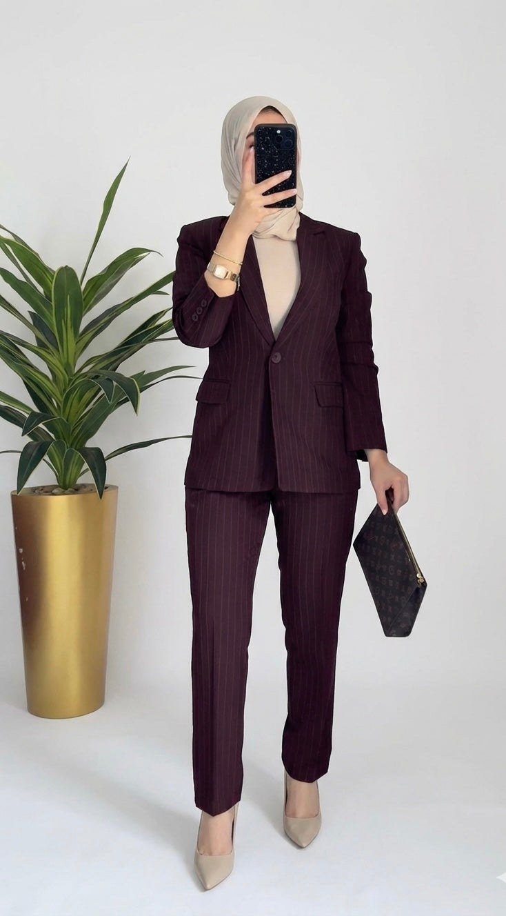 burgundy pinstripe suit
