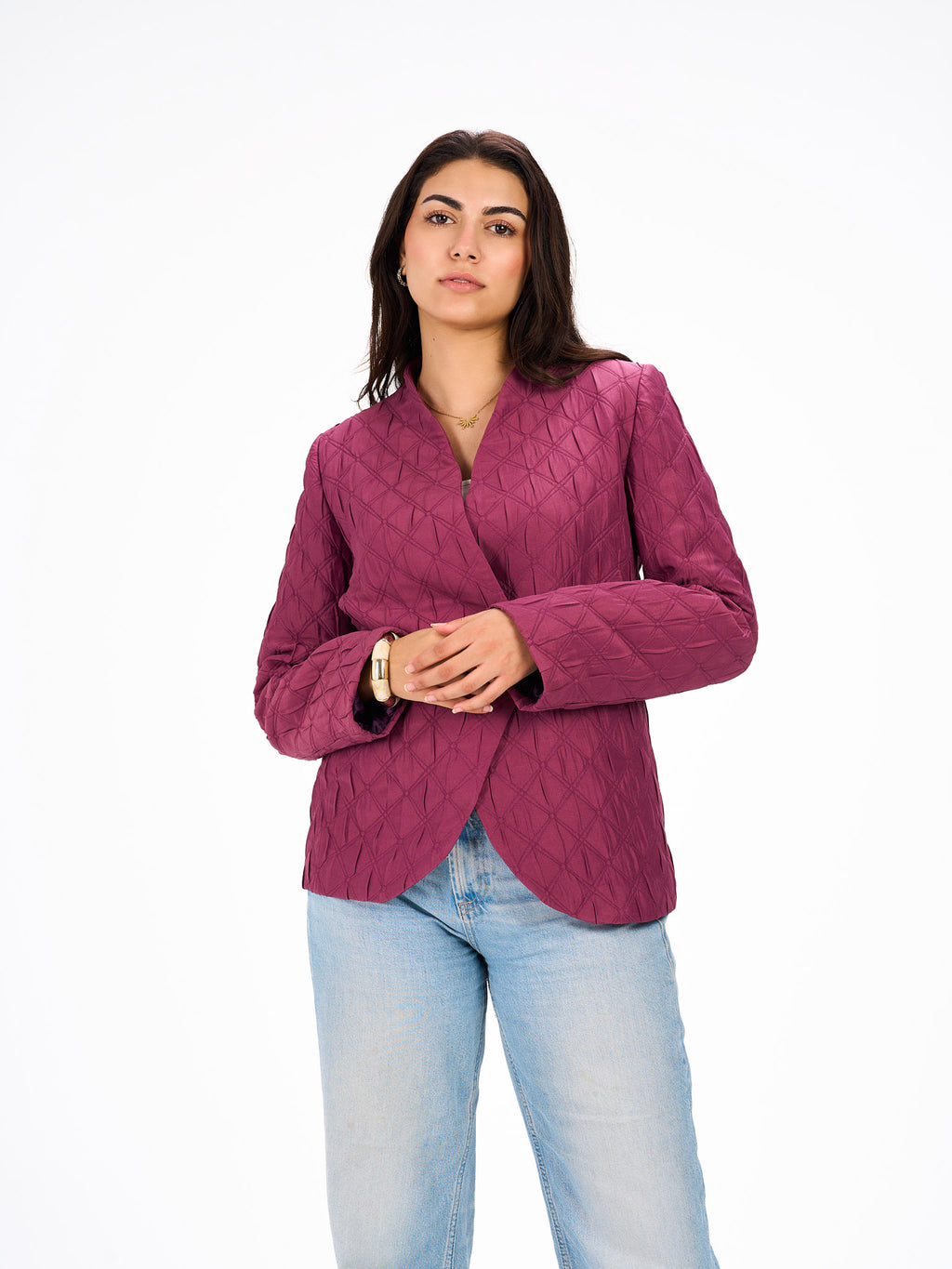 One button burgundy blazer