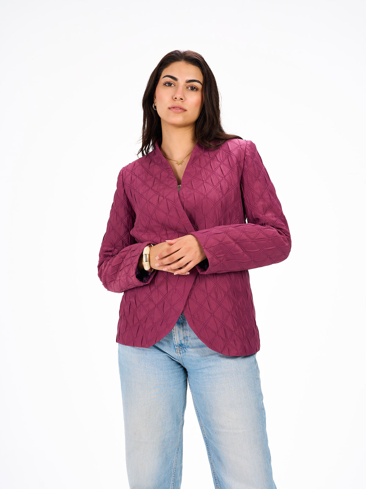 One button burgundy blazer