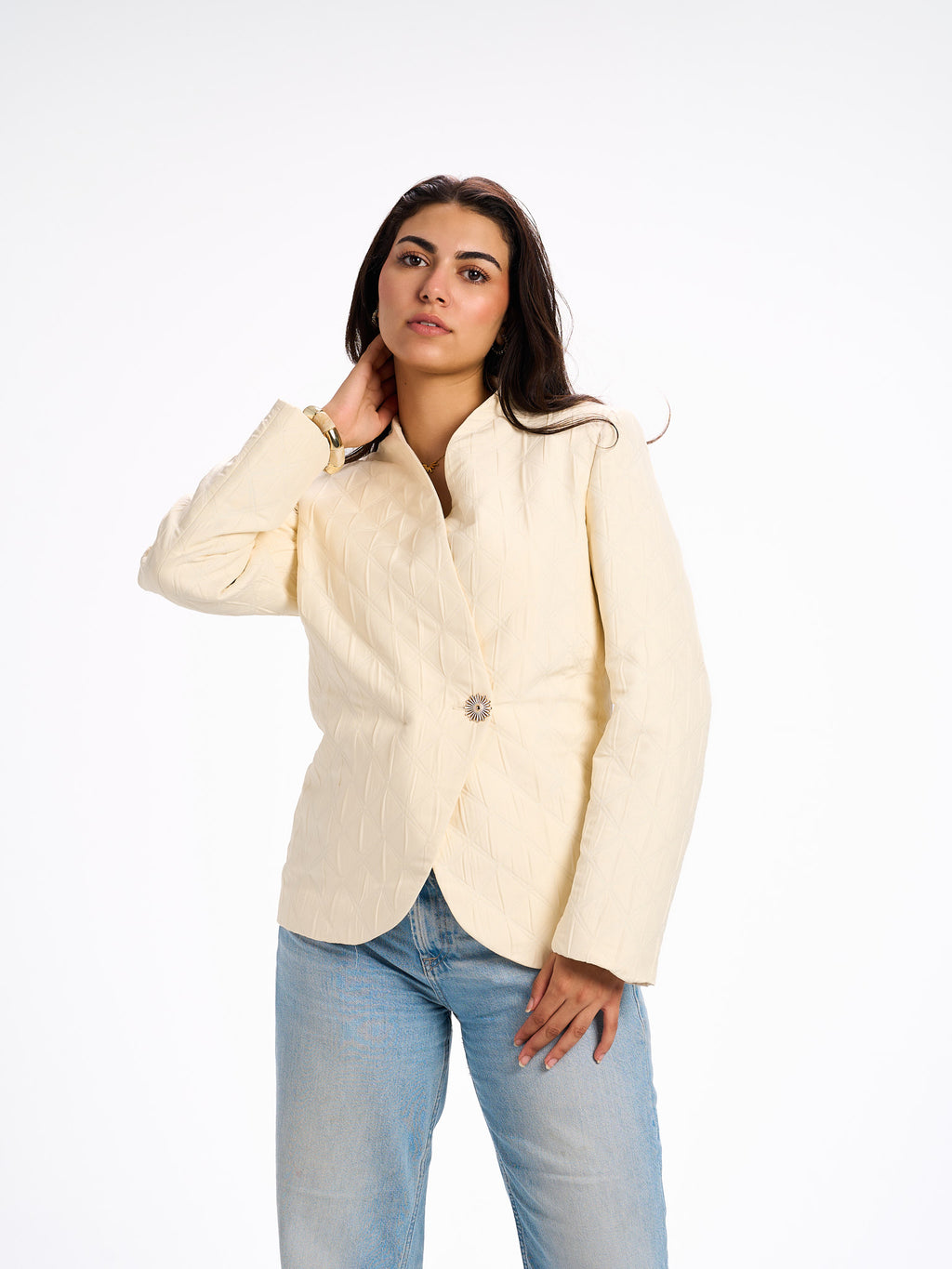 One button beige blazer