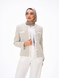 Collarless off white blazer