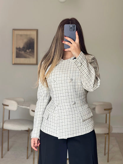 off white round neck blazer