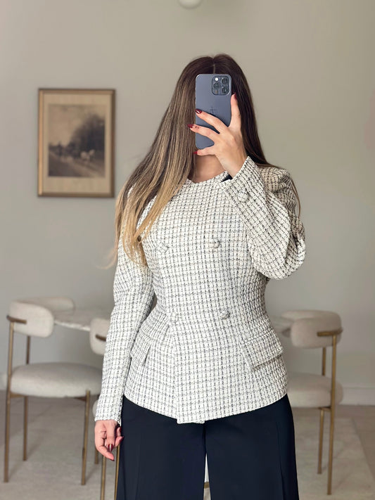 off white round neck blazer