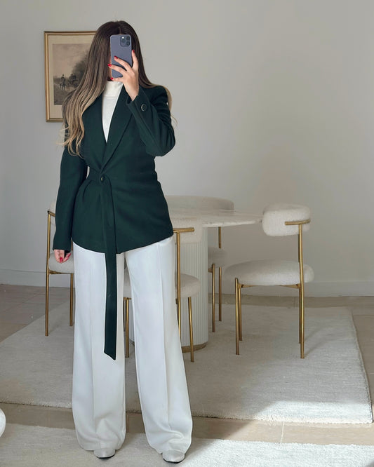 olive green wool belt blazer