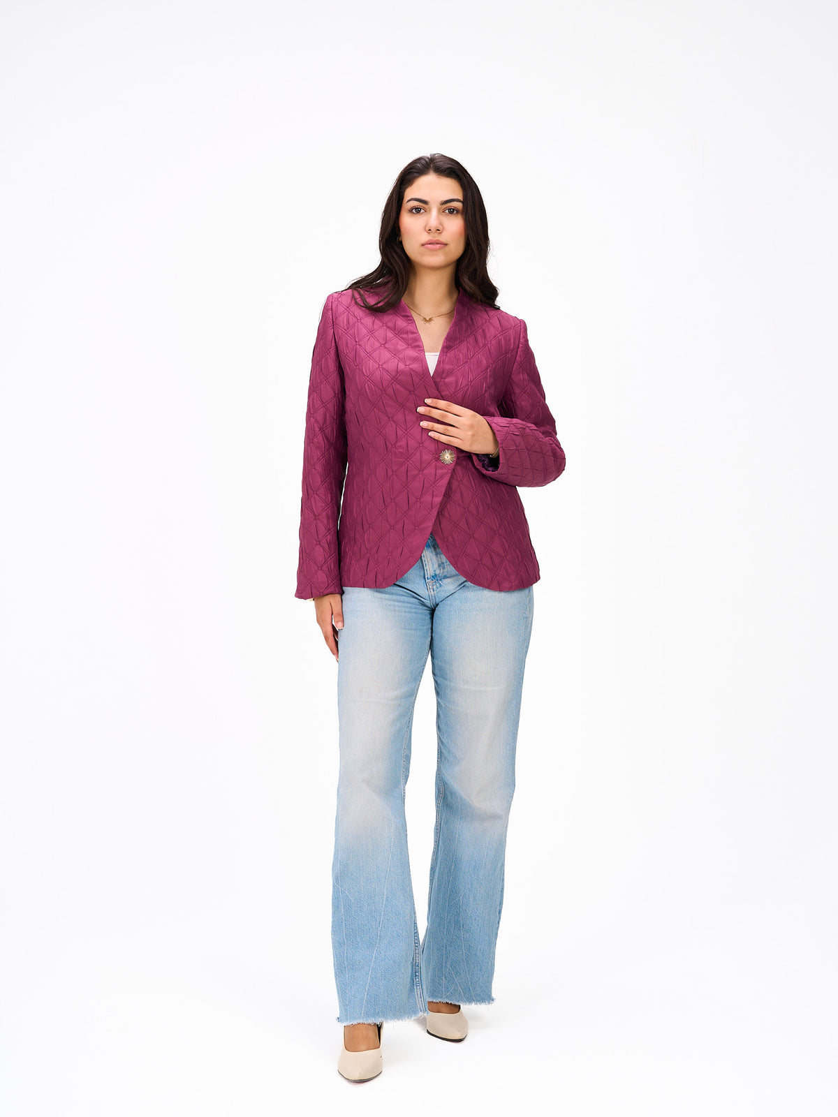 One button burgundy blazer
