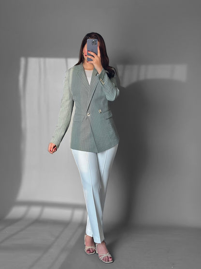 olive linen Double breasted blazer