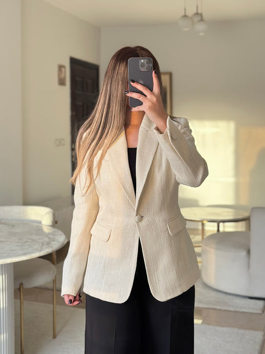 beige bucklet blazer
