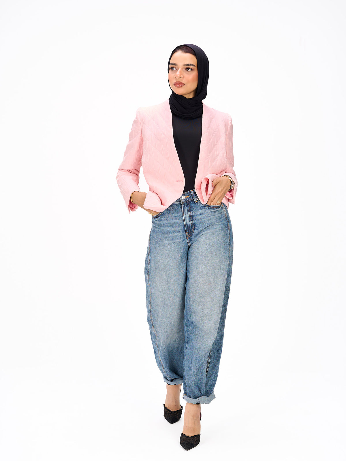 One button pink blazer