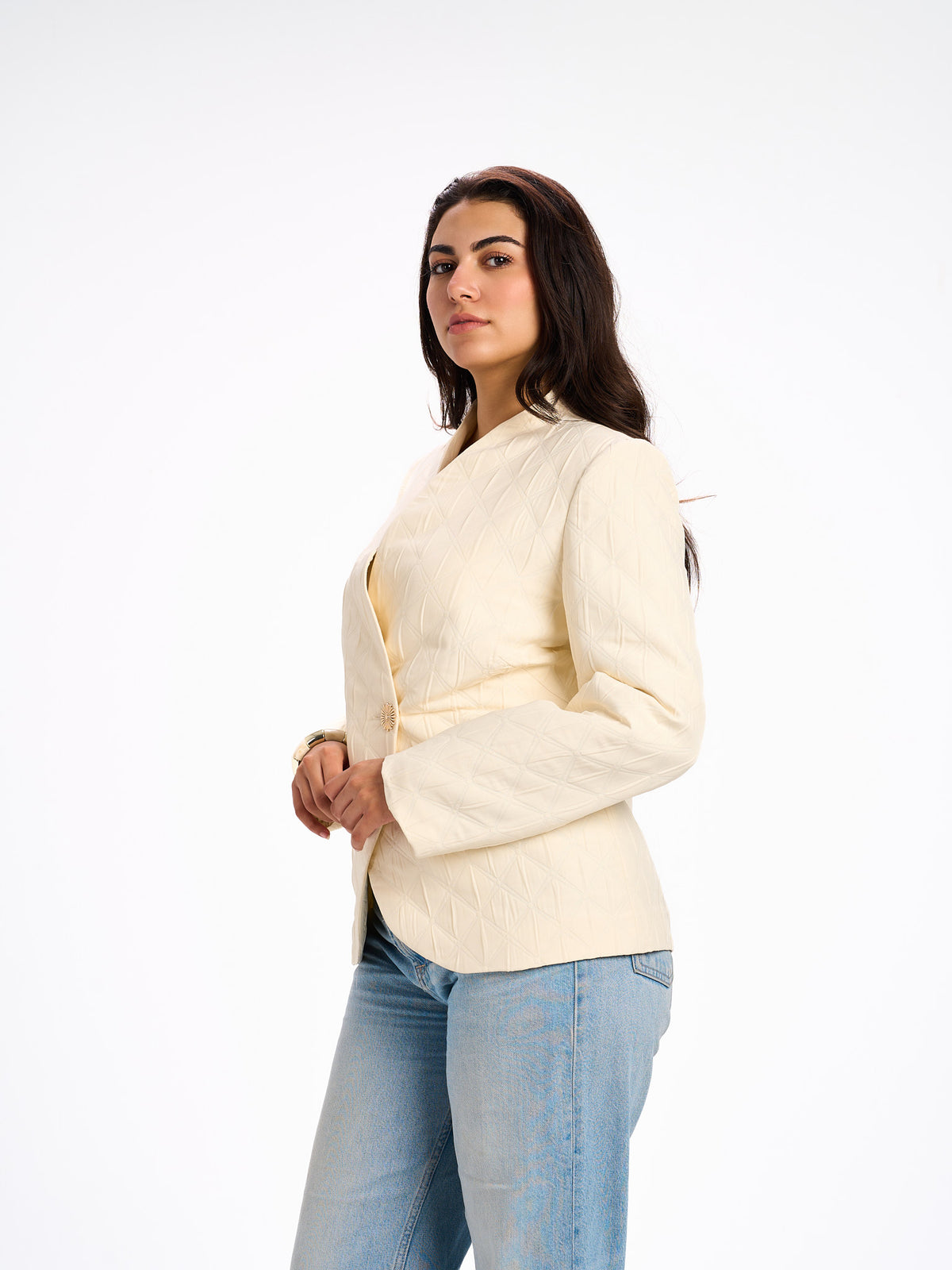 One button beige blazer