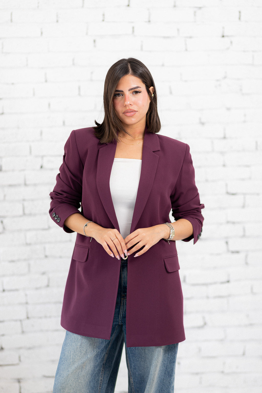 burgundy long blazer