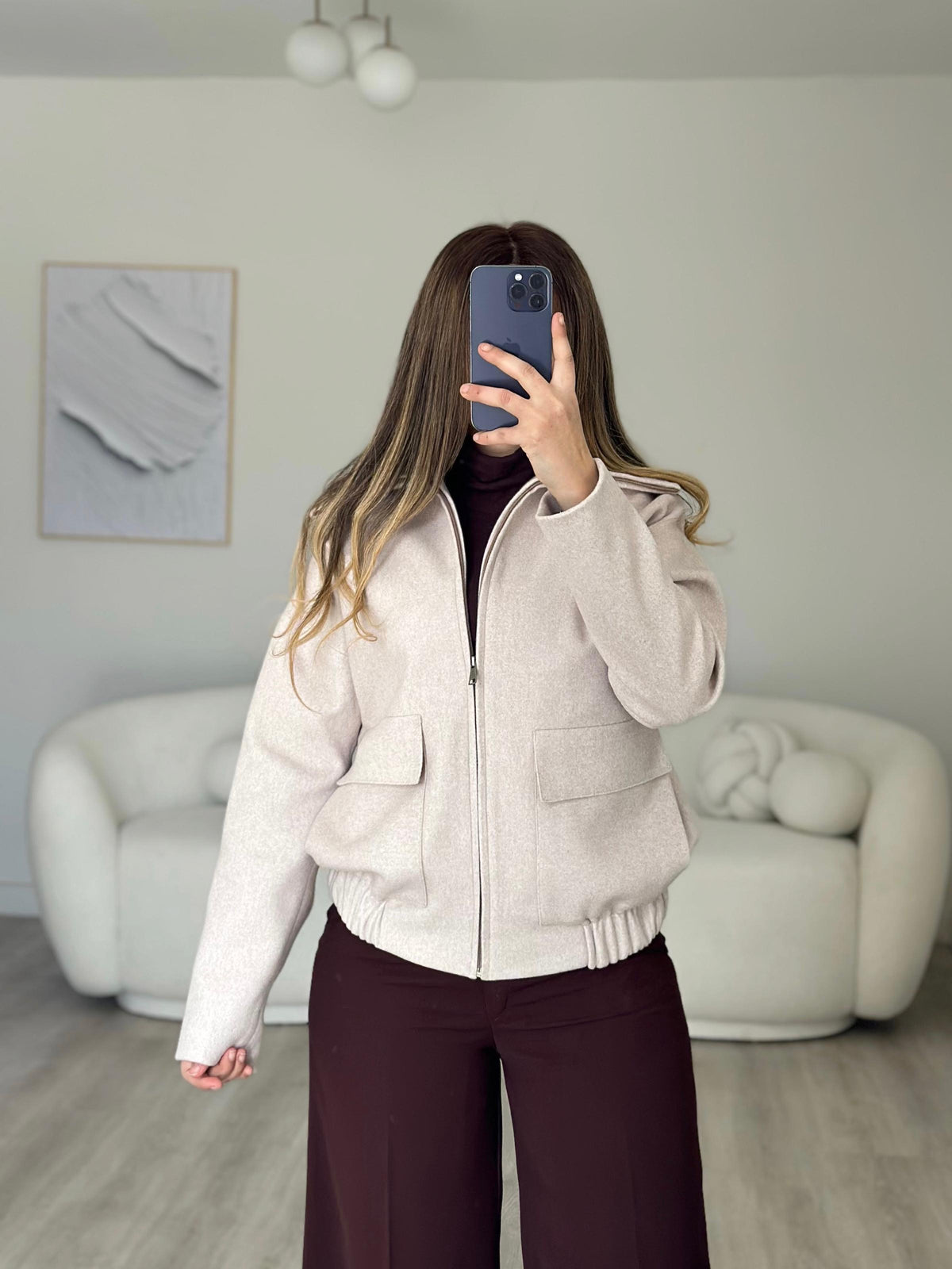 Wool zipper beige jacket