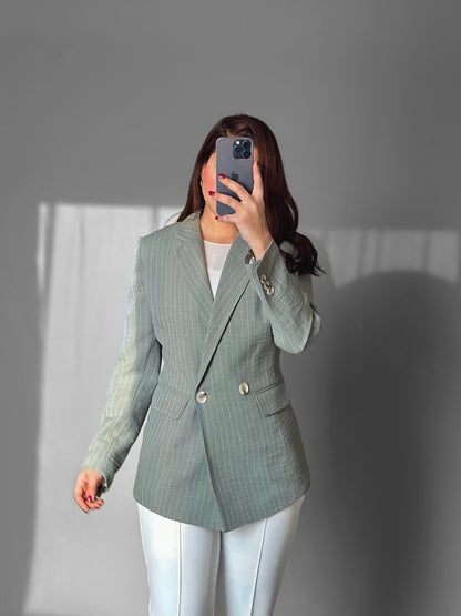 olive linen Double breasted blazer