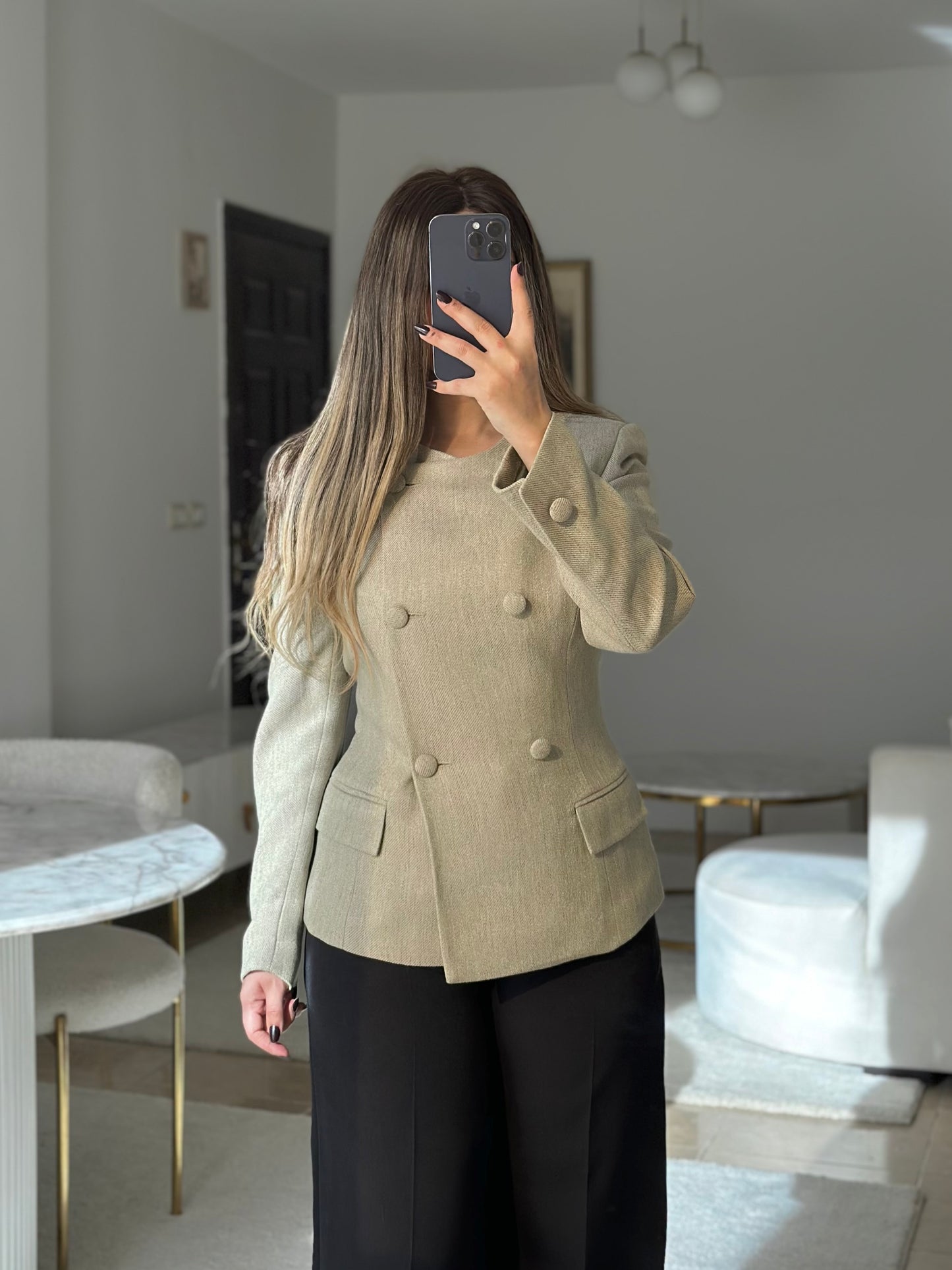 light green round neck blazer