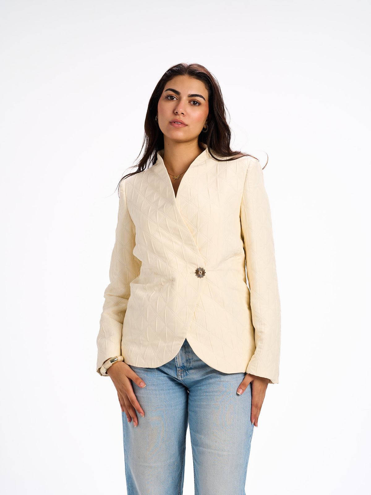 One button beige blazer