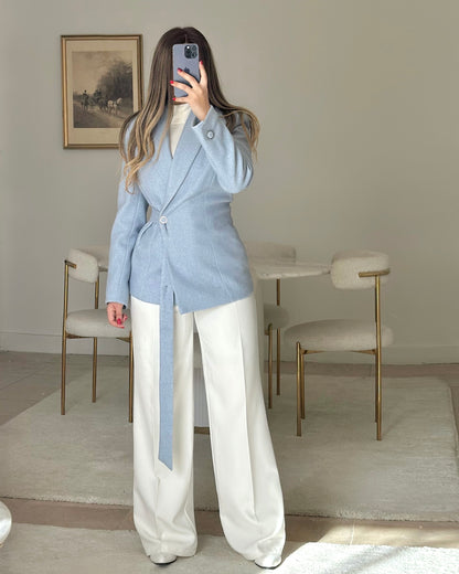 baby blue wool belt blazer