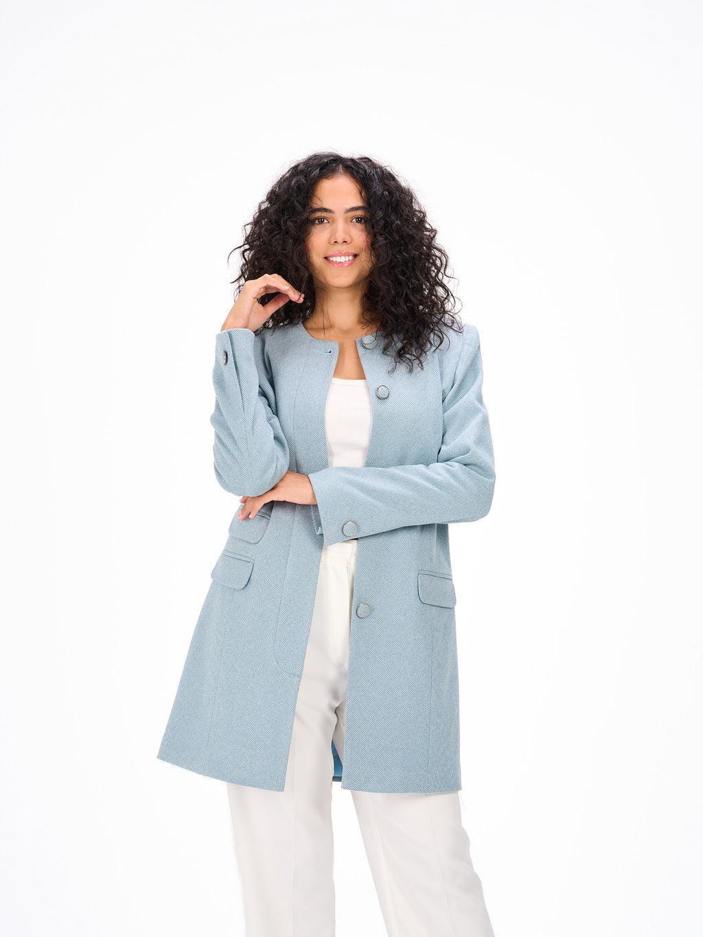 Round neck baby blue coat