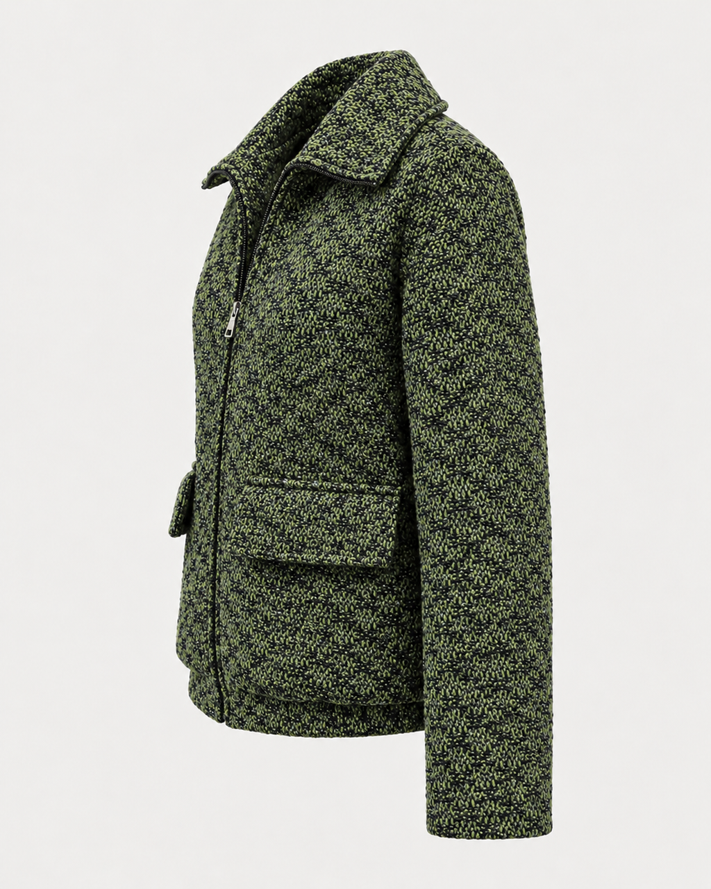 Wool zipper green blazer