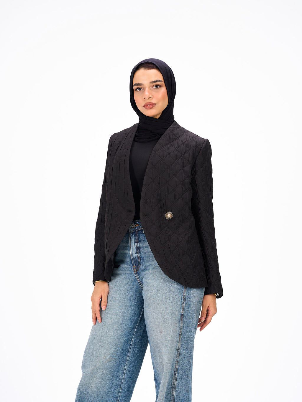 One button black blazer