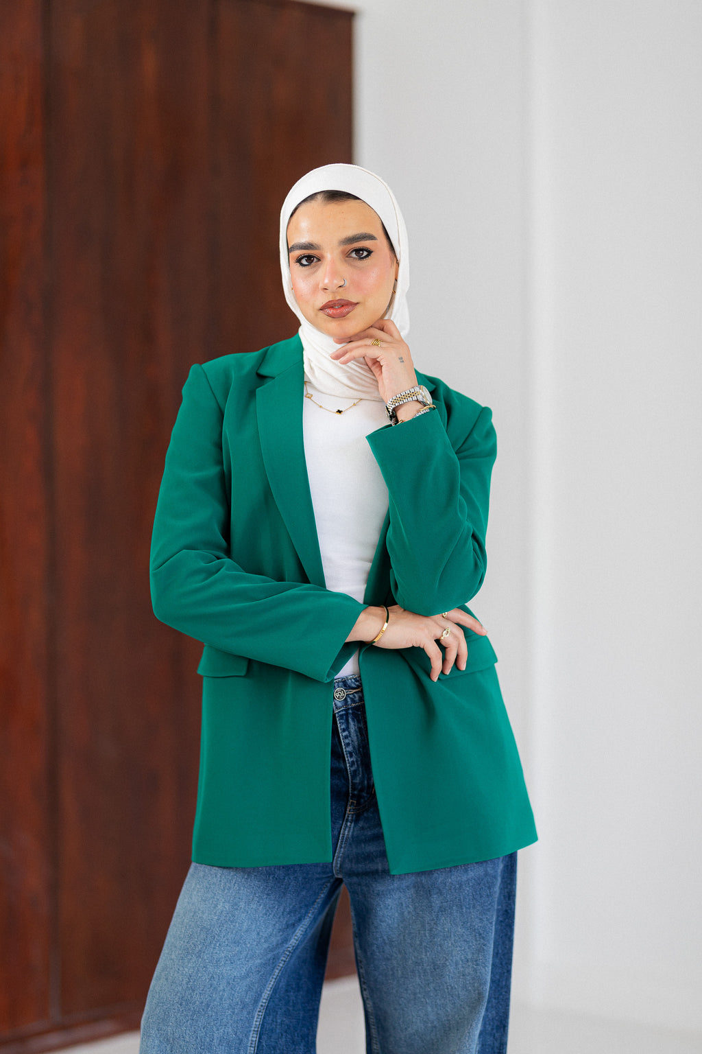 green long blazer