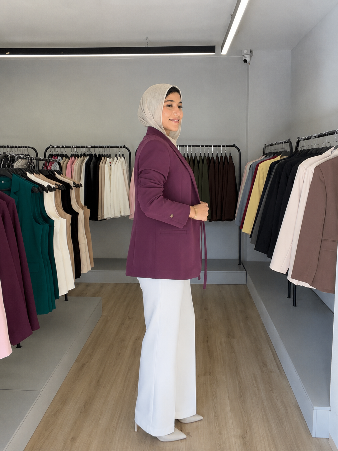 burgundy tie-waist blazer