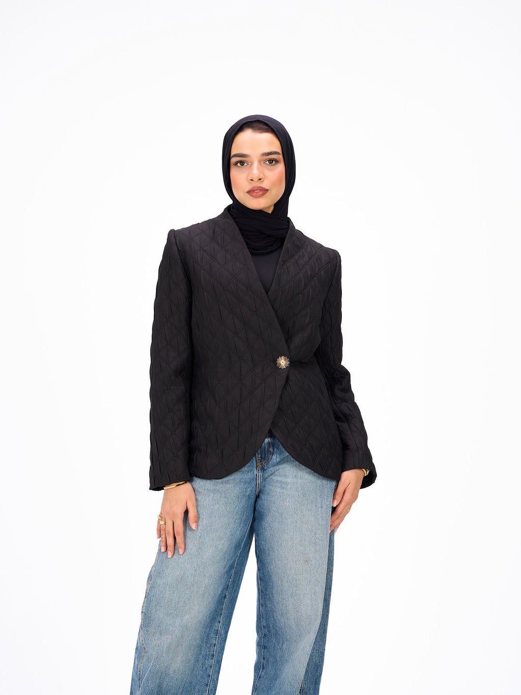 One button black blazer