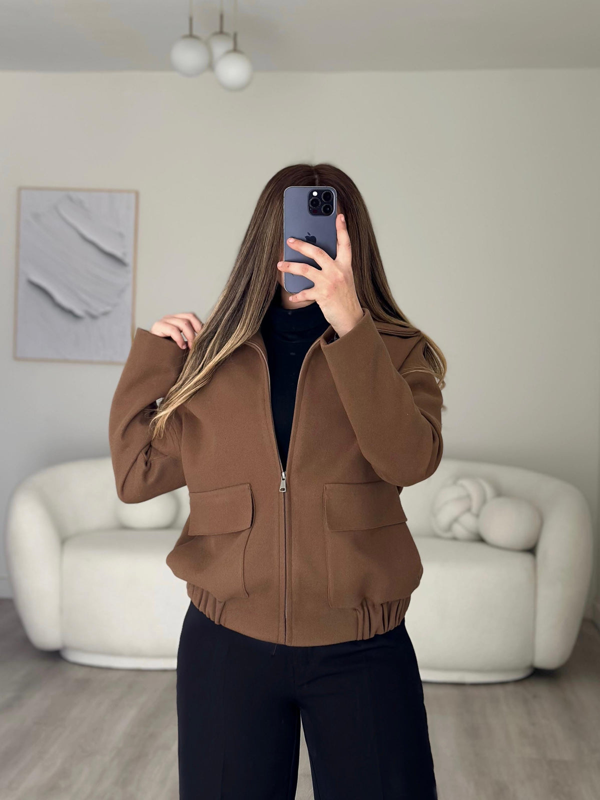 Wool zipper brown jacket