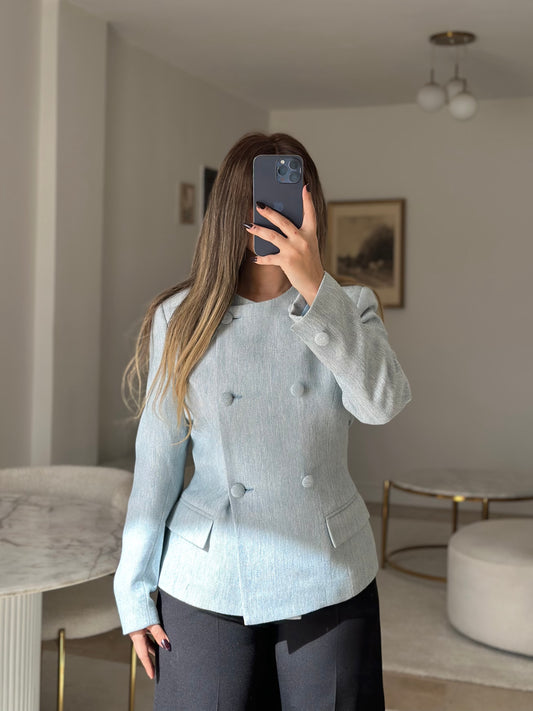 baby blue round neck blazer
