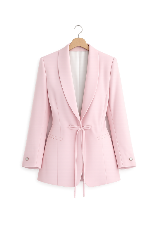 pink tie-waist blazer