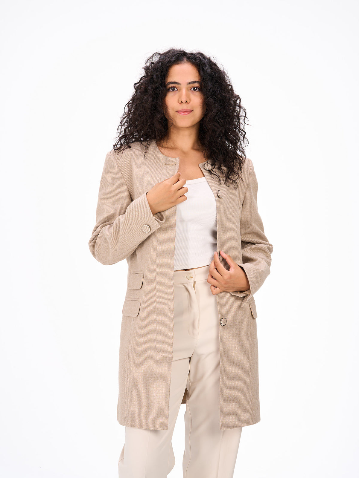 Round neck coffee coat
