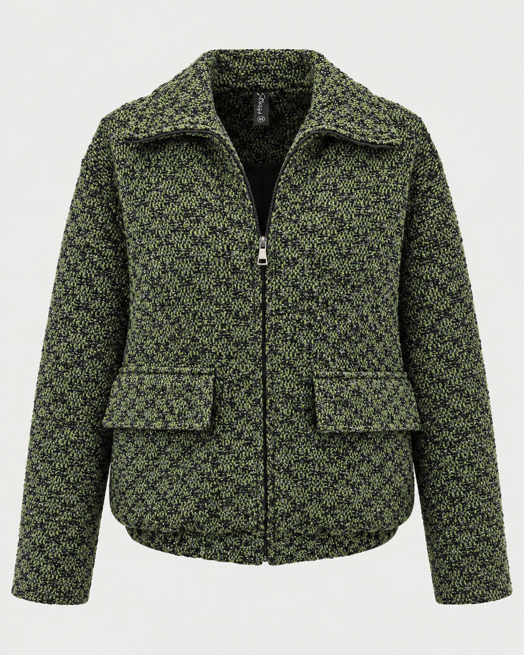 Wool zipper green blazer