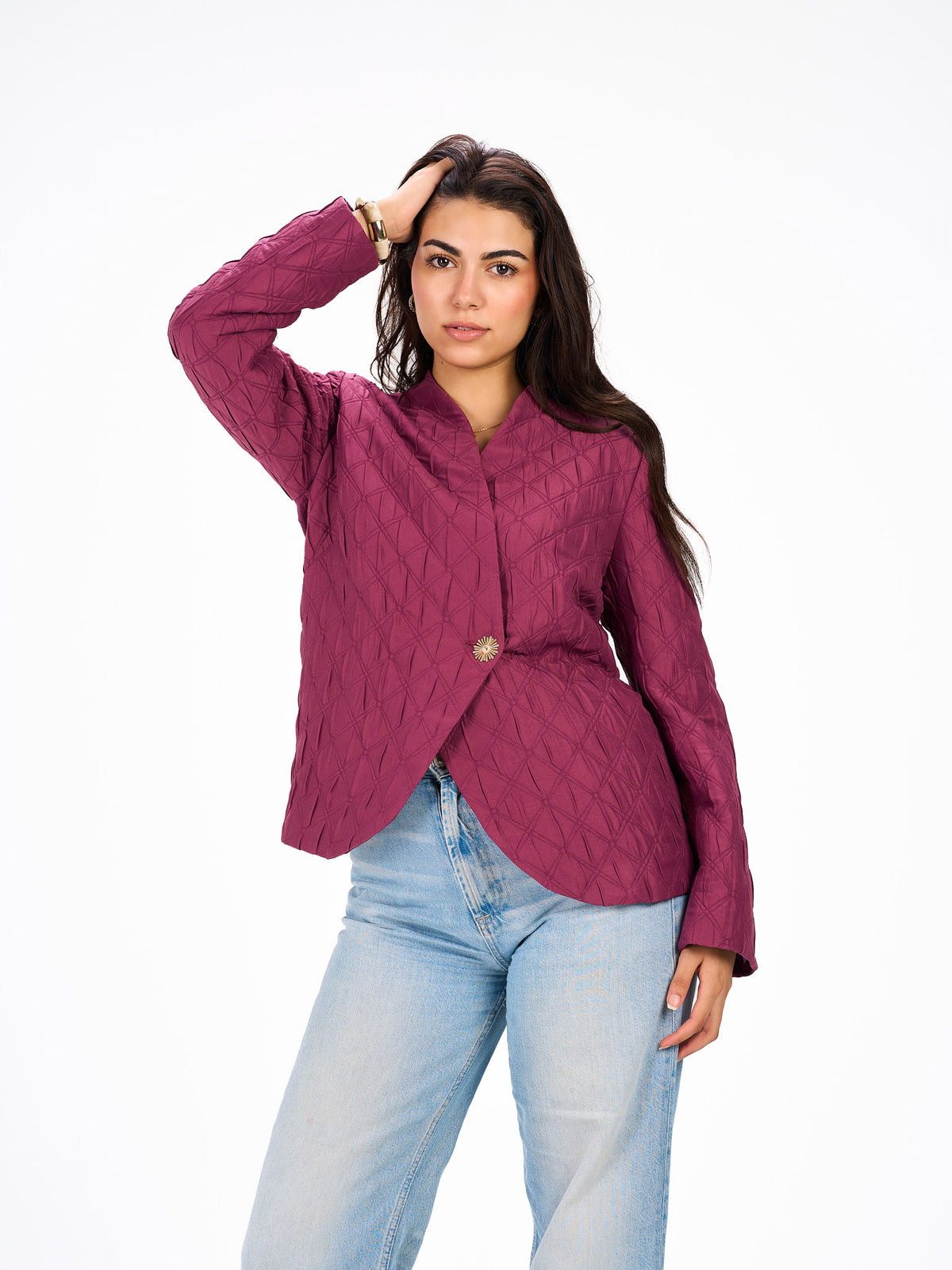 One button burgundy blazer