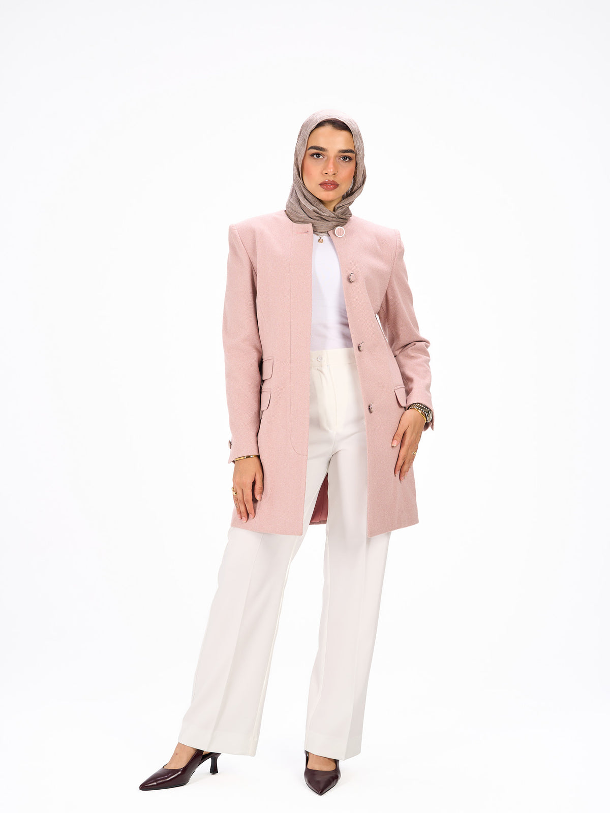 Round neck pink coat