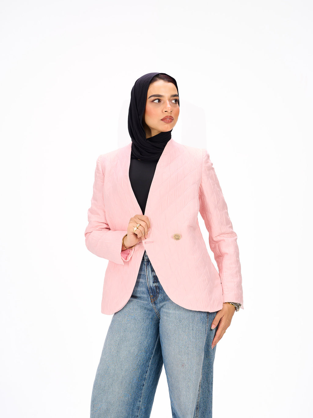 One button pink blazer
