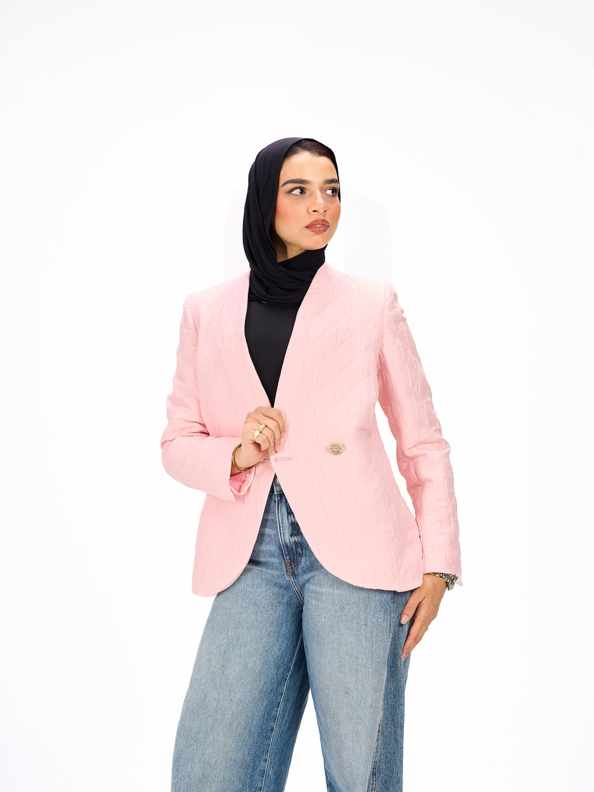 One button pink blazer