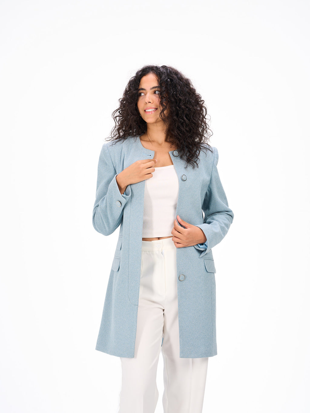 Round neck baby blue coat