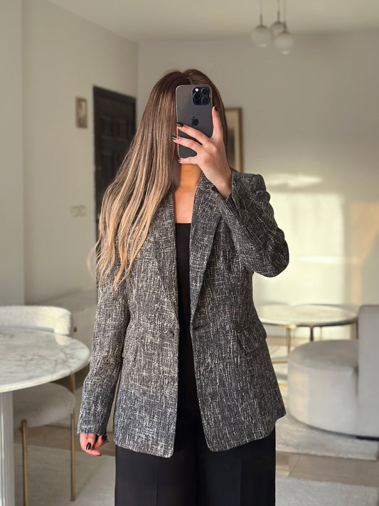 gray bucklet blazer