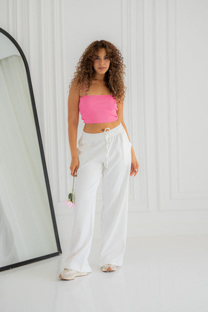 white wide leg pants