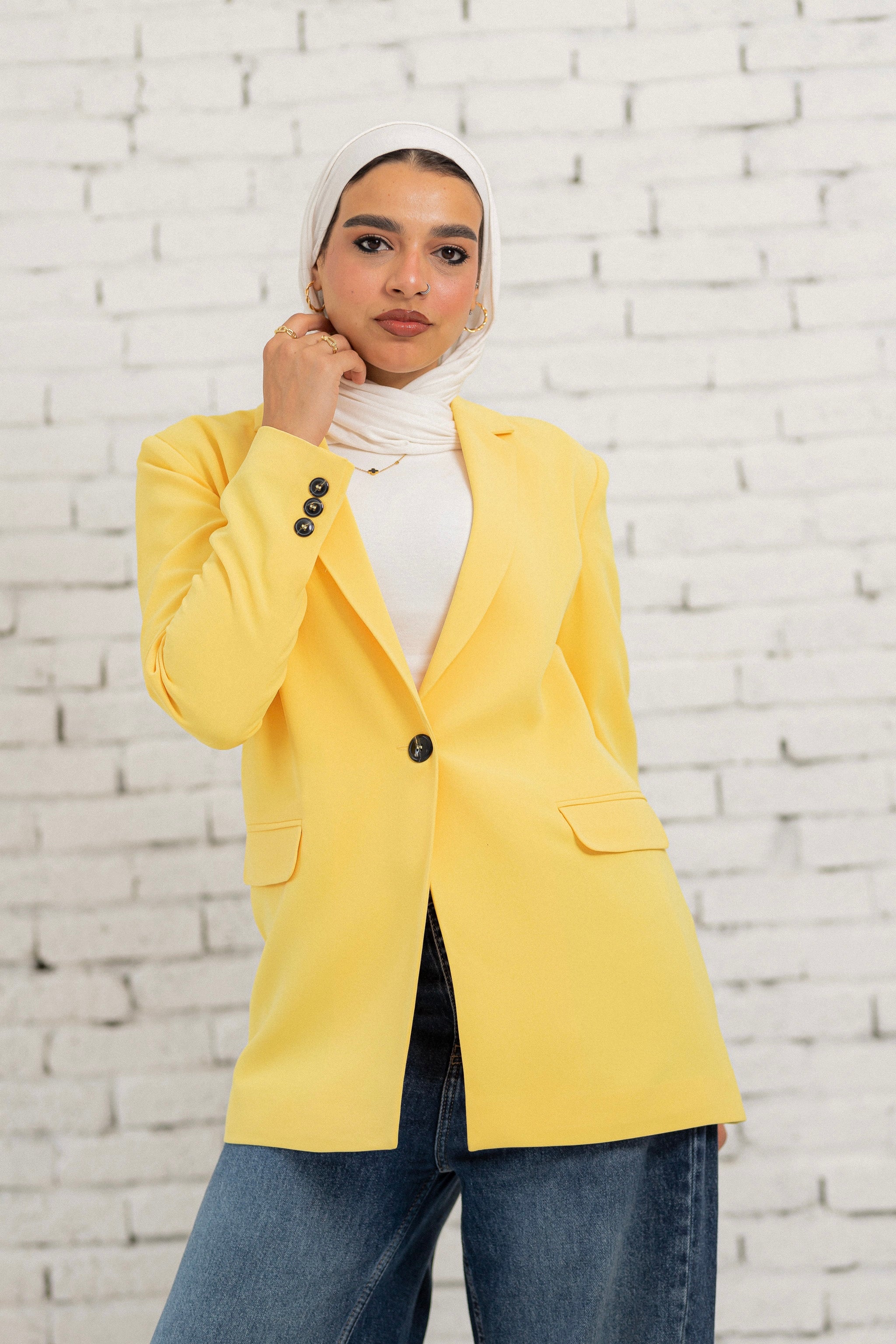yellow long blazer