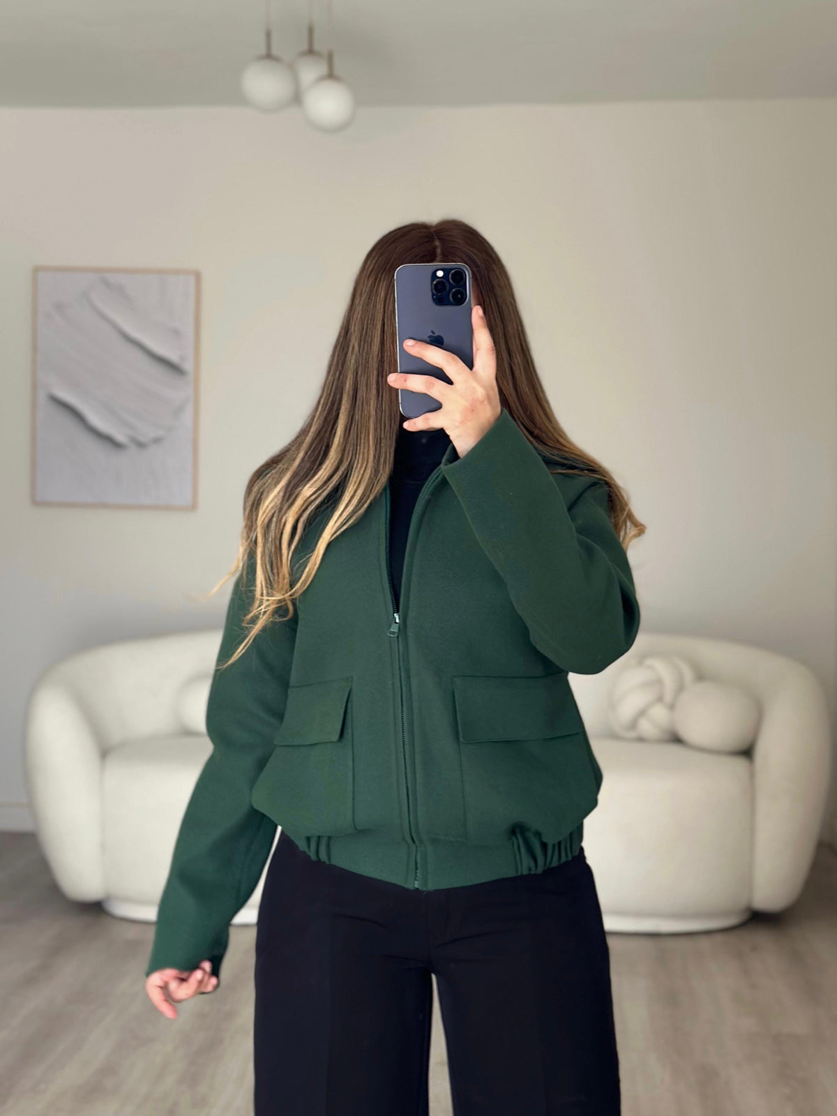 Wool zipper olive green jacket
