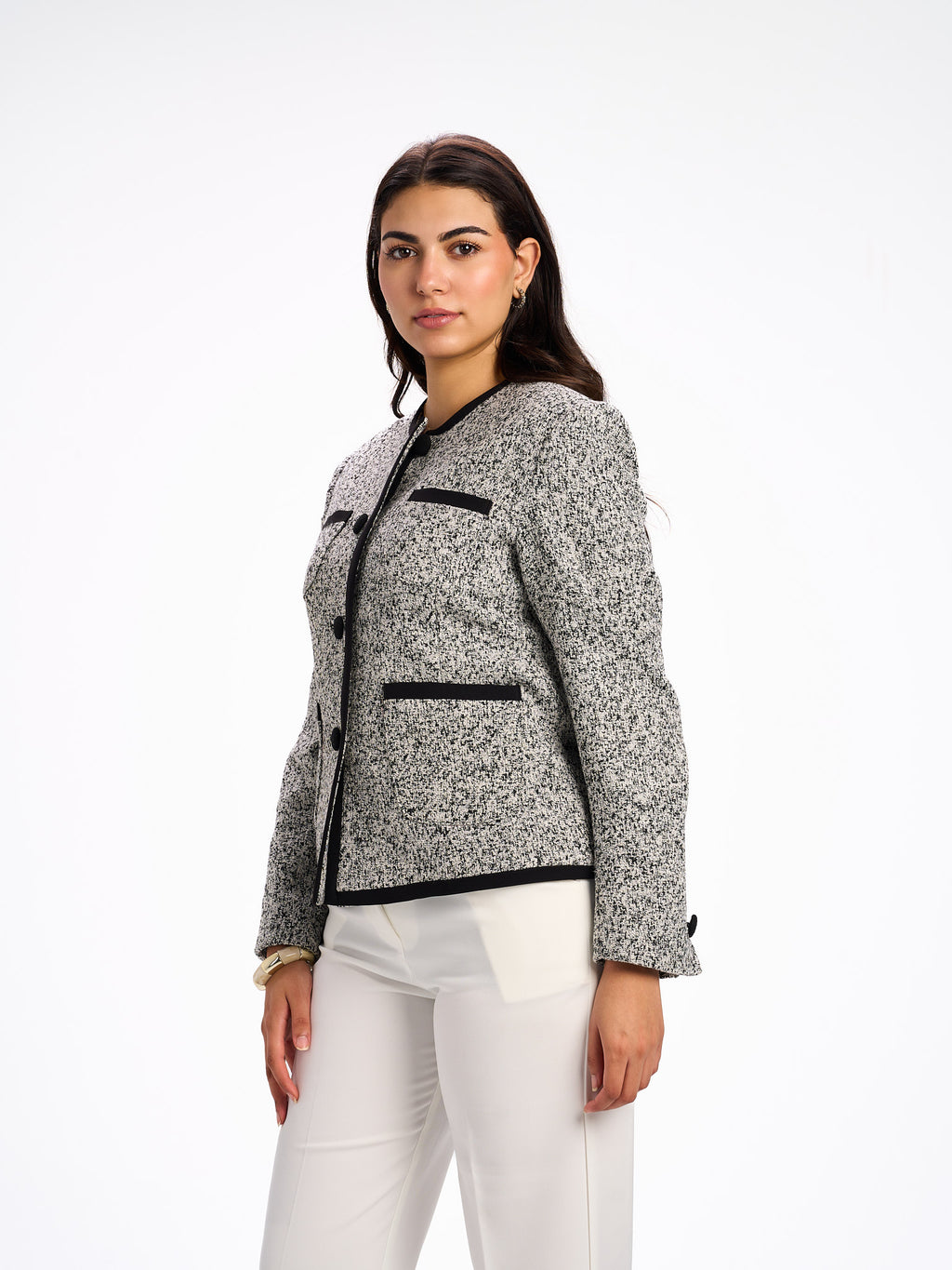Collarless grey blazer
