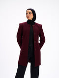 Round neck burgundy coat