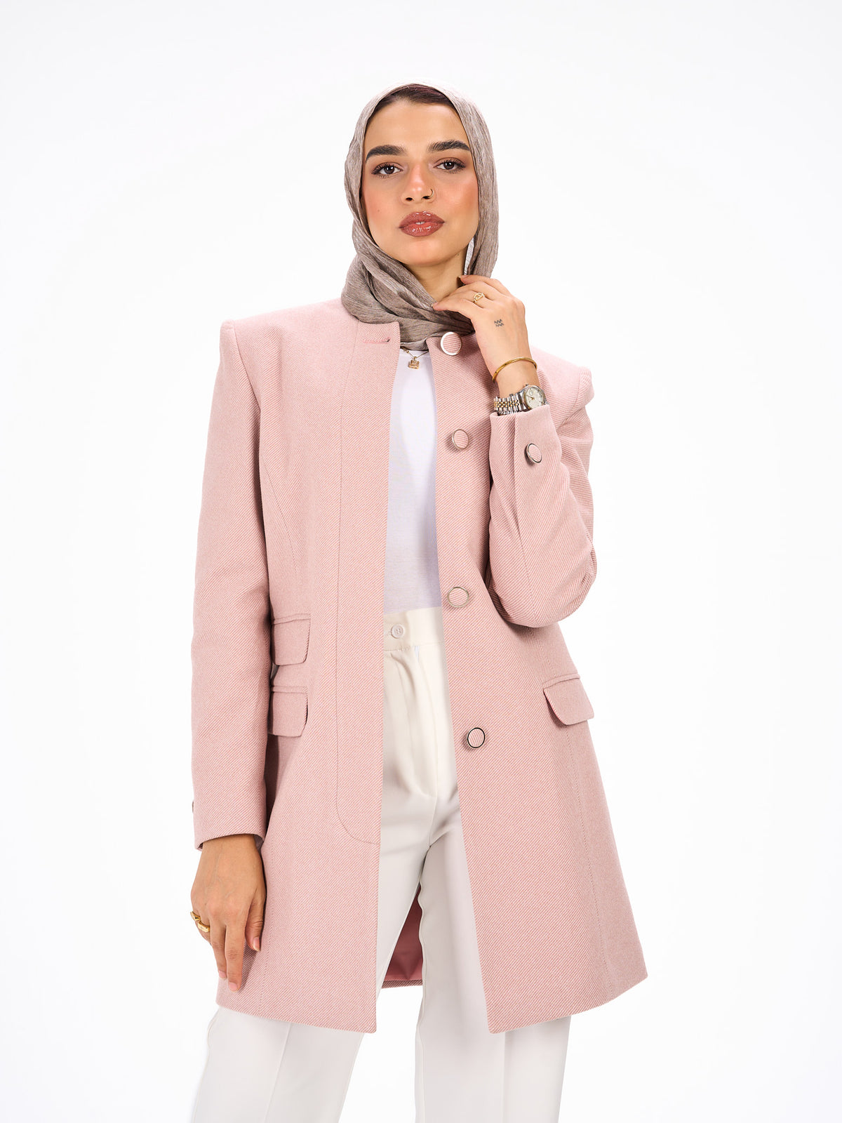 Round neck pink coat