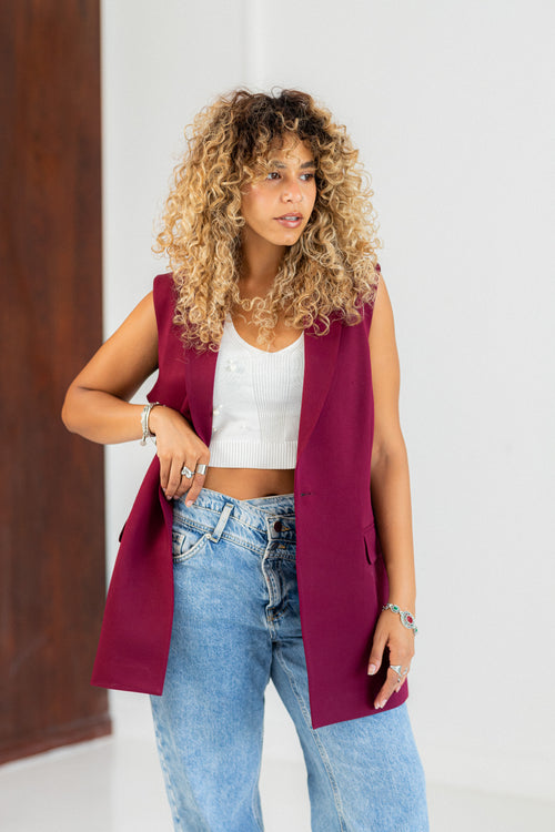 burgundy longline vest
